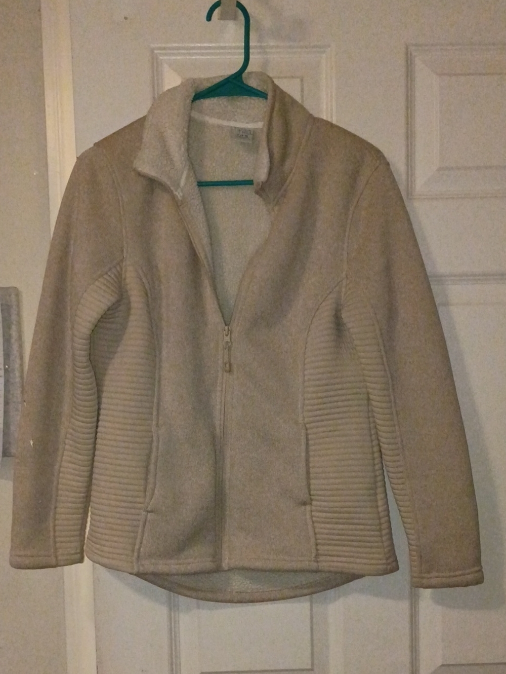 Cream Teddy Zip-Up Jacket with Ribbed Side Panels